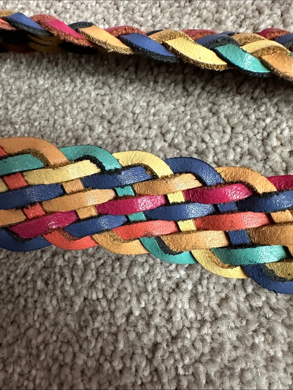 Vintage Capezio Multicolor Braided Leather Belt with Gold Buckle 35”